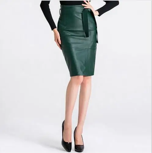 Женская кожаная юбка карандаш с высокой талией большого размера 4XL|high waist leather