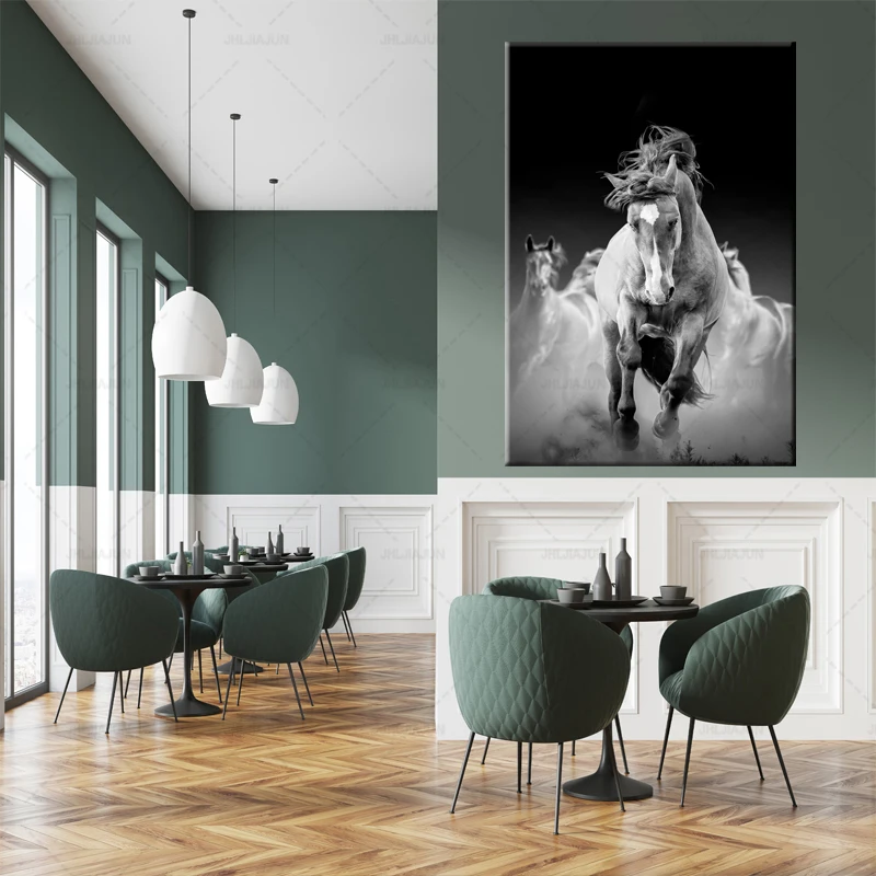 Black And White Color Horses Wall Art Canvas Abstract Animals Paintings On The Modern Horse Posters For Living Room Cuadros | Дом и сад