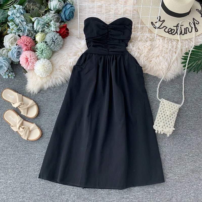 Women New Sexy Breast-wiping Pure Sleeveless Casual Dress Party Night Elegant Vestidos H288