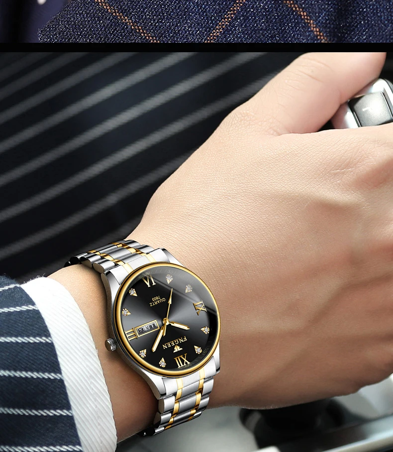 Reloj Hombre, роскошные Брендовые Часы для мужчин, нержавеющая сталь, алмаз, мужские кварцевые часы, аналоговый дисплей, дата, неделя, наручные часы