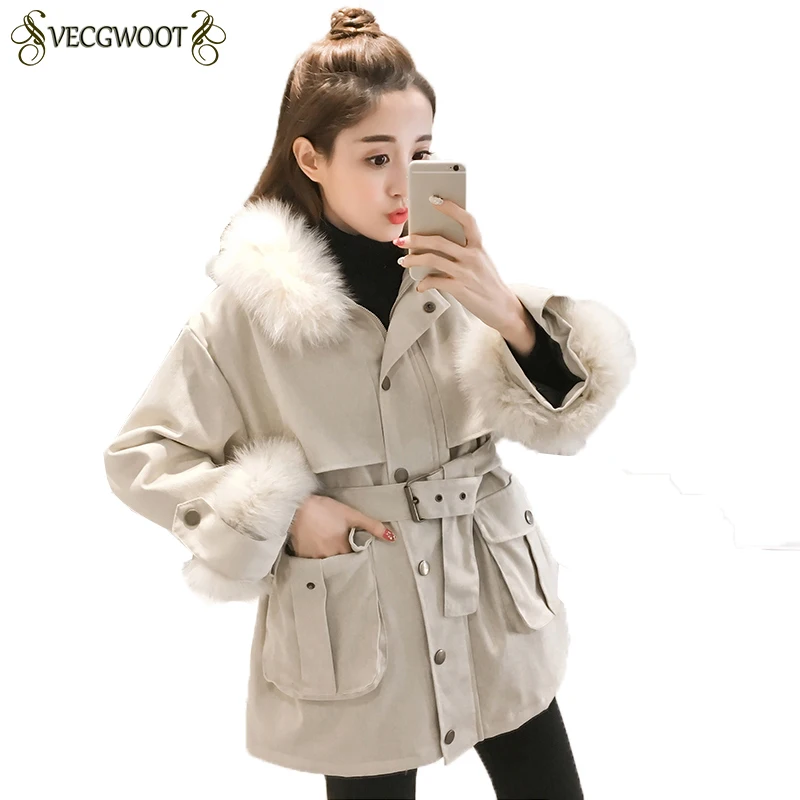 Winter Coat Women Parkas 2020 New Style Loose Fur collar Tooling Cotton Jacket Plus velvet Warm Hooded Female HP267 | Женская одежда