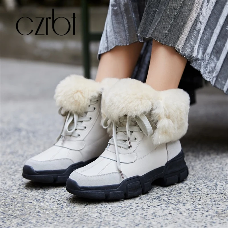CZRBT new winter women's shoes fashionable leather wedge boots belt warm snow casual comfortable ankle | Обувь