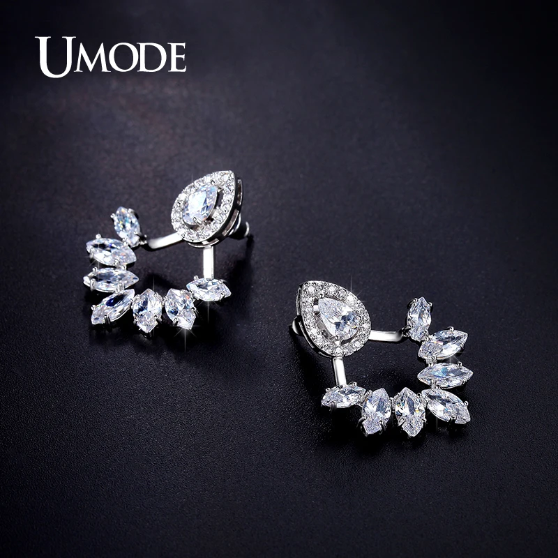 UMODE, модные игольчатые циркониевые серьги-гвоздики, куртки для женщин, в форме листьев, в форме капли воды, элегантные ювелирные изделия, Букле д 'ореиль Femme UE0248