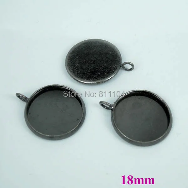 

18mm New Gunmetal Black Plated Copper Blank Bases Round Bezel w/ a loop Cabochon Settings Pendant Blank Findings Bulk Wholesale