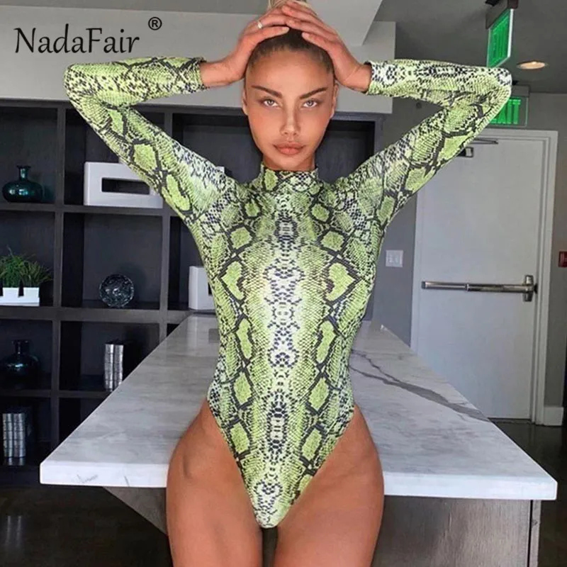 Боди Nadafair неоновый желтый из змеиной кожи женские облегающие осенние Ползунки