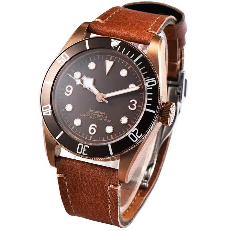Мужские автоматические часы из сапфирового стекла с бронзовым корпусом