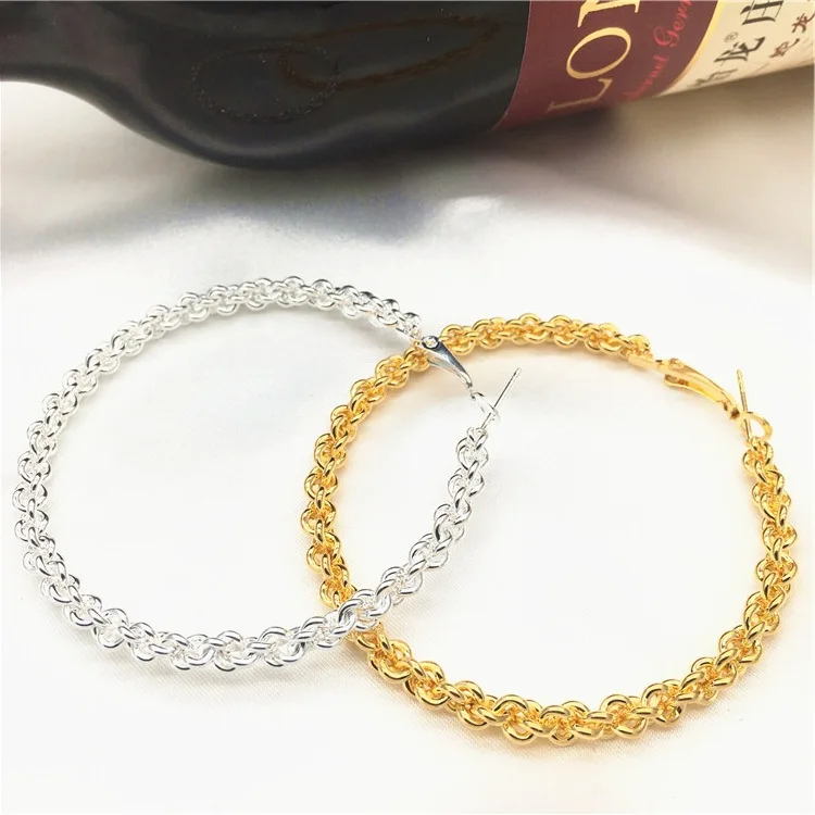 Европейский и американский большой круг золотые серьги twist mesh полые