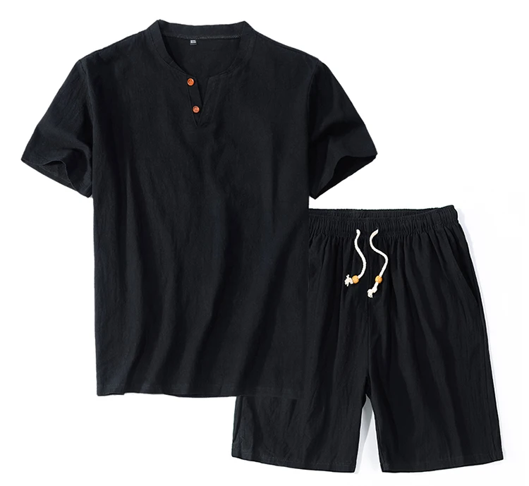 

Summer Top men's large size Linen short sleeve t shirt sets casual v-neck loose two-piece suit t shirts sets 8xl 9XL hip hop