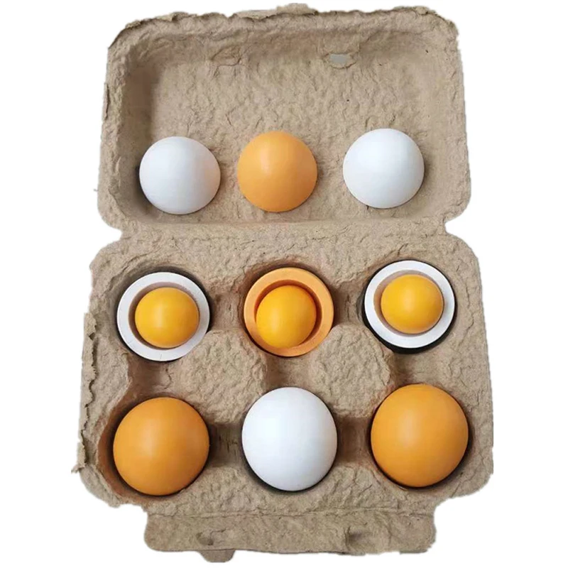 

Kids Pretend Play Kitchen Toy Eggs Yolk Food Cooking Baby Toy Wooden Fake Egg with Paper Box Toys for Children Gift 6pcs/Set