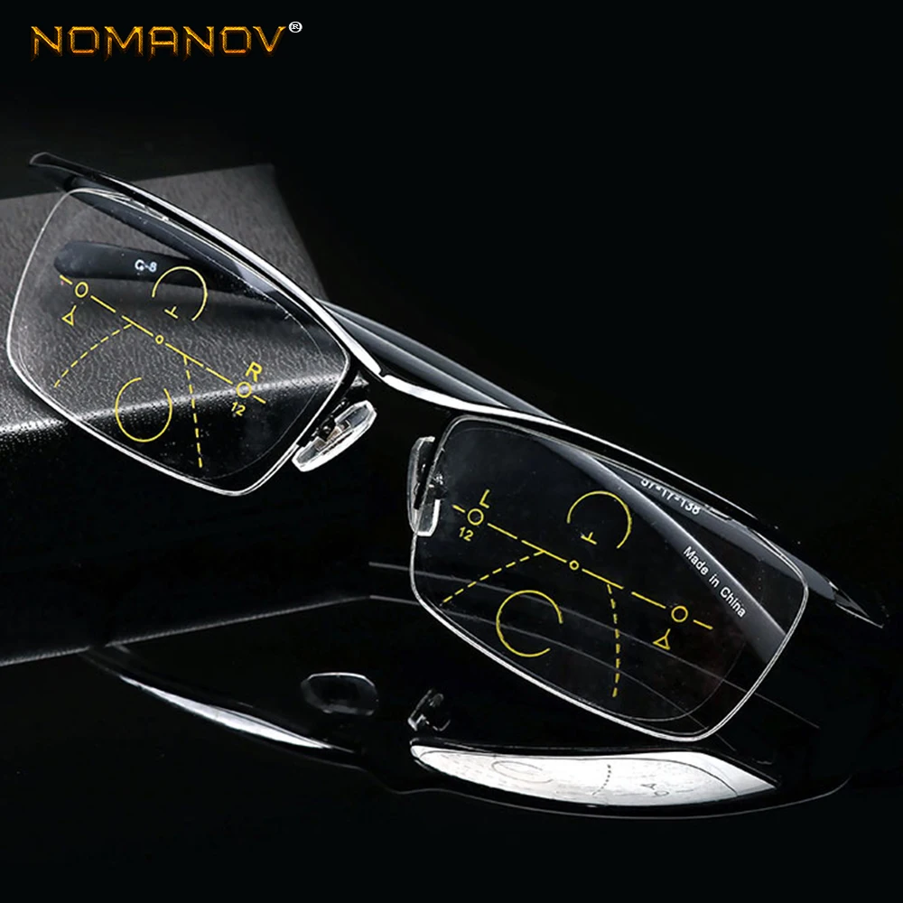 

NOMANOV = Progressive Multifocal Reading Glasses Titanium Alloy Trend Retro Eyebrow Eyeframe See Near And Far TOP 0 ADD +1 To +4