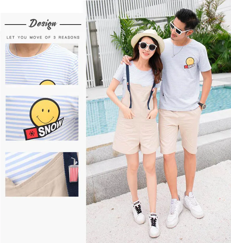 Family Matching Outfits Striped Mother Daughter Overalls Clothes Father And Son T Shirt Short Pants