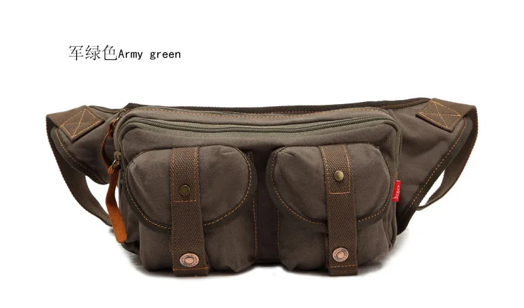 army green Унисекс Хлопок ретро холст для мужчин талии поясная сумка Винтаж Crazy Horse 3L слинг мессенджер груди сумки кошелек телефон - Цвет: army green