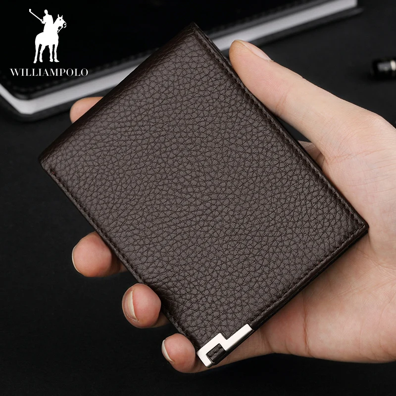 Маленький тонкий мужской кошелек из натуральной кожи от бренда WILLIAMPOLO, короткий, на каждый день, роскошный, для кредитных карт, для удостоверения личности, кошелек, модный, с машинкой, для мужчин ts