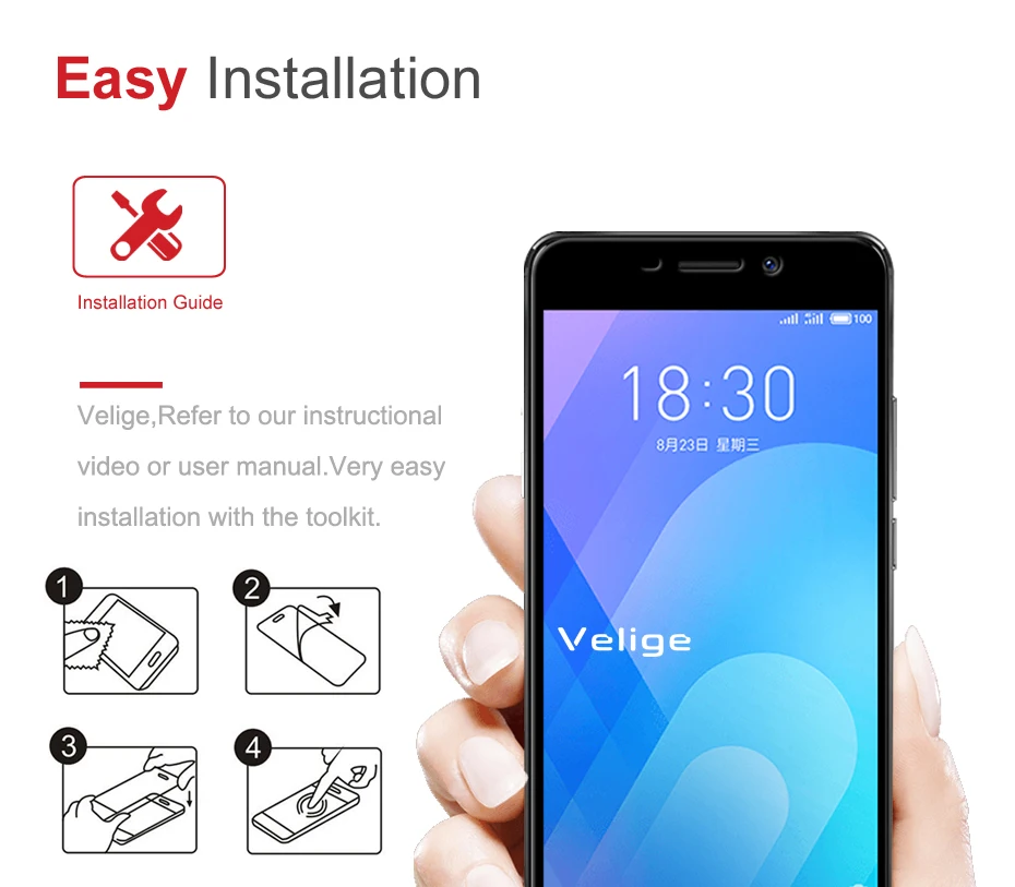 2 упаковки, защита экрана из закаленного стекла Velige для Meizu M6 Note M 6 Meilan Note 6 Note6 9H 2.5D, полное покрытие, стекло Flim