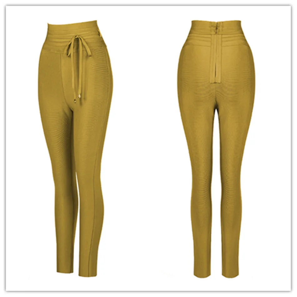 Women's High Waist Bandage Slim Stretch Pencil Pants Rayon Bandage Fringe Fashion Sexy Tights New