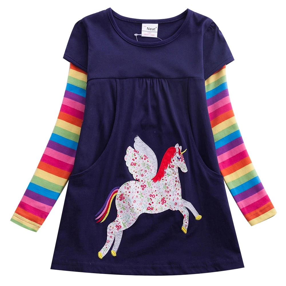 Girl Unicorn Dress Child Embroidered Children Party Casual A-line Autumn Winter Kids LH5806 | Детская одежда и обувь