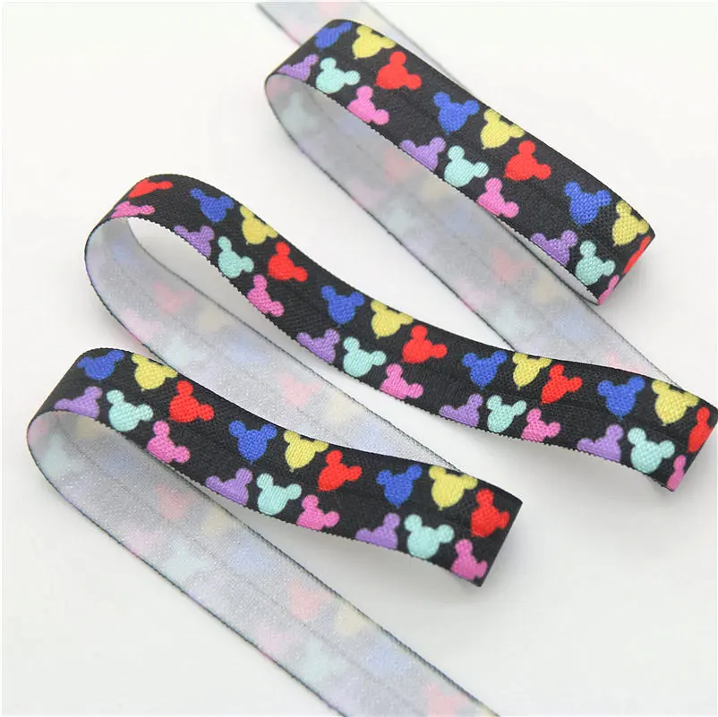 DHK 5/8 ''10yards Микки баллон печатных Сложите эластичный враг стрейч ленты hairbow головные уборы оголовье DIY B1656