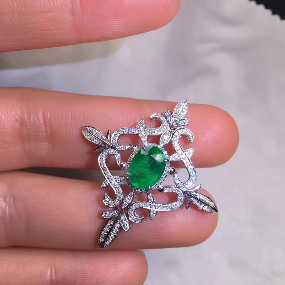 AIGS Fine Jewelry сертификат реальная 18-каратного белого золота AU750 натуральный зеленый изумруд 1.61ct подвески из драгоценных камней для милое Женское Ожерелье
