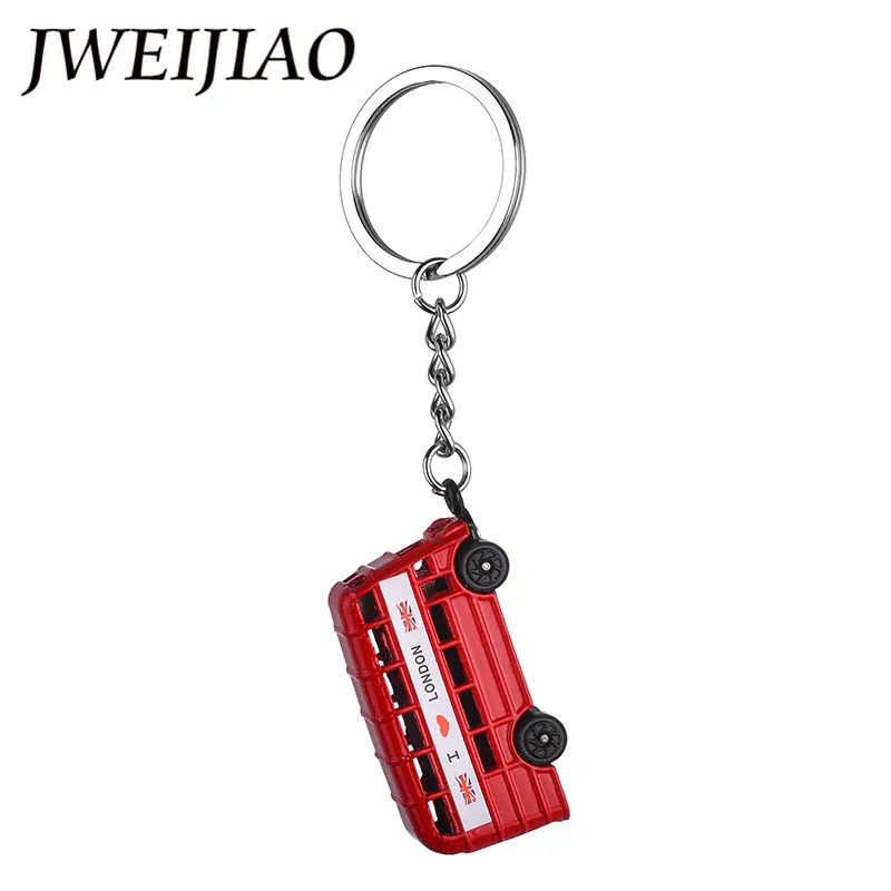 

JWEIJIAO UK I Love London Red Bus Key Chain Simulation Black Car Keychain Key Rings Van Bus Charm Tourist Souvenir DS47