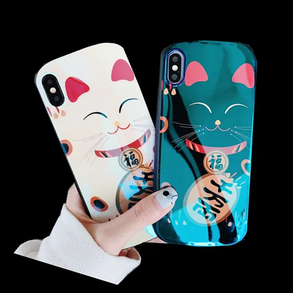 3D Kawaii Lucky Cat Blue Ray Case for IPhone X XS MAX XR 8 7 6 S 6S Plus 8plus I Phone Cell Cases Luxury Couple Cover |