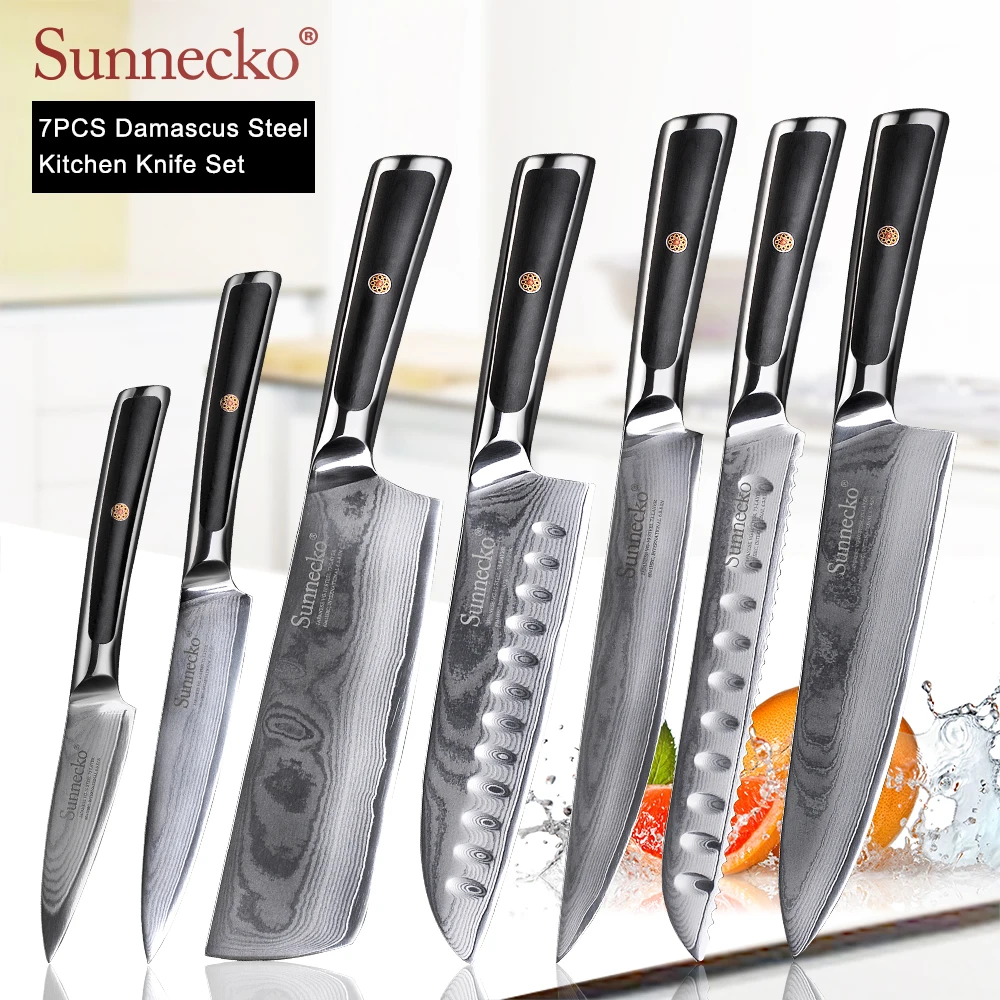 SUNNECKO дамасский нож шеф-повара для очистки хлеба Santoku нож для стейка японский VG10 Сталь G10 ручка для резки мяса набор кухонных ножей