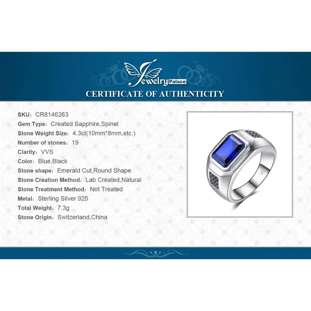 Jewelrypalace Для мужчин 4.3ct создал создан сапфир натуральный черной шпинели Юбилей обручальное кольцо Подлинная кольцо стерлингового серебра 925