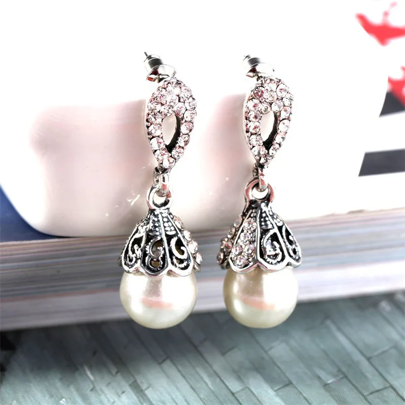 Vintage Jewelry Gray/White Imitation Pearl Earrings Women Wedding Earings | Украшения и аксессуары