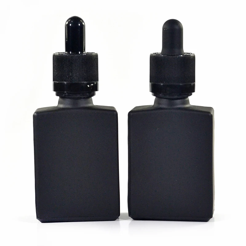 

240pcs*15ml Frosted black rectangular essential oil square e-juice glass bottle 30ml glass dropper bottle with bamboo cap