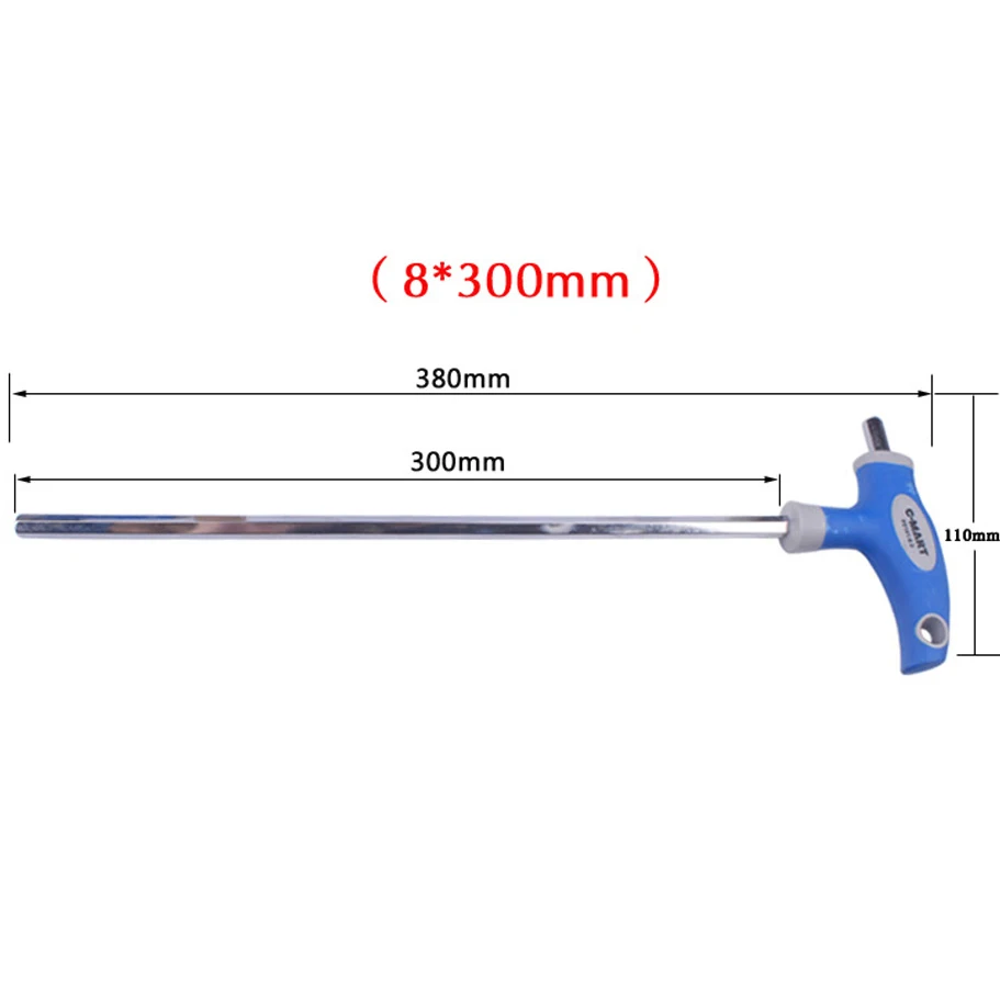 8x300mm C-Mart ручной инструмент 2,5/3/4/5/6/8/10 мм хром-ванадиу Сталь внутренний шестигранный ключ, дюймовый стандарт Т-образная ручка, дюймовый стандарт allen шестигранный ключ разводной раздвижной гаечный ключ - Цвет: 8x300mm