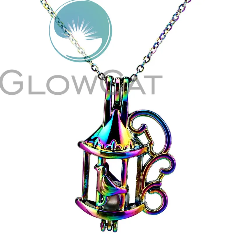 R-C687 Rainbow Colors Bird Cage Beads Pendant Perfume Diffuser Aromatherapy Pearl Locket Necklace | Украшения и аксессуары
