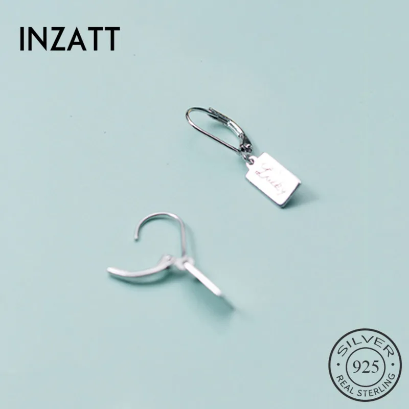 INZATT, настоящее 925 пробы, серебряные, Lucky Tag, серьги-кольца для модных женщин, вечерние, минималистичные, хорошее ювелирное изделие, модные, аксессуары