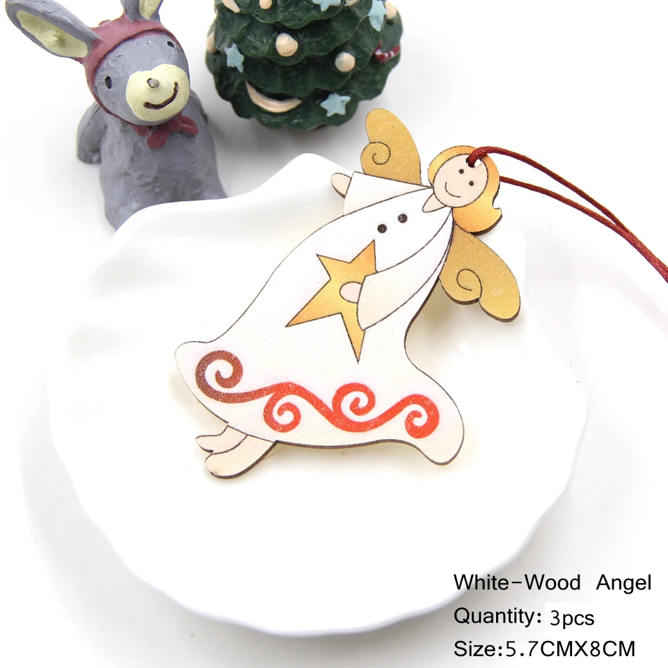 3PCS-W-Angel Star 3 шт напечатанные деревянные поделки Рождественские елки украшения Рождественские Деревянные Подвески украшения Рождественские украшения Для Вечеринки Висячие подарки - Цвет: 3PCS-W-Angel Star