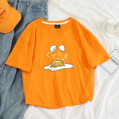 orange Японская забавная Футболка Harajuku Gudetama Lazy Egg Yolk, Мужская хлопковая футболка Kawaii С мультяшным принтом, новинка, женская футболка, топы - Цвет: orange