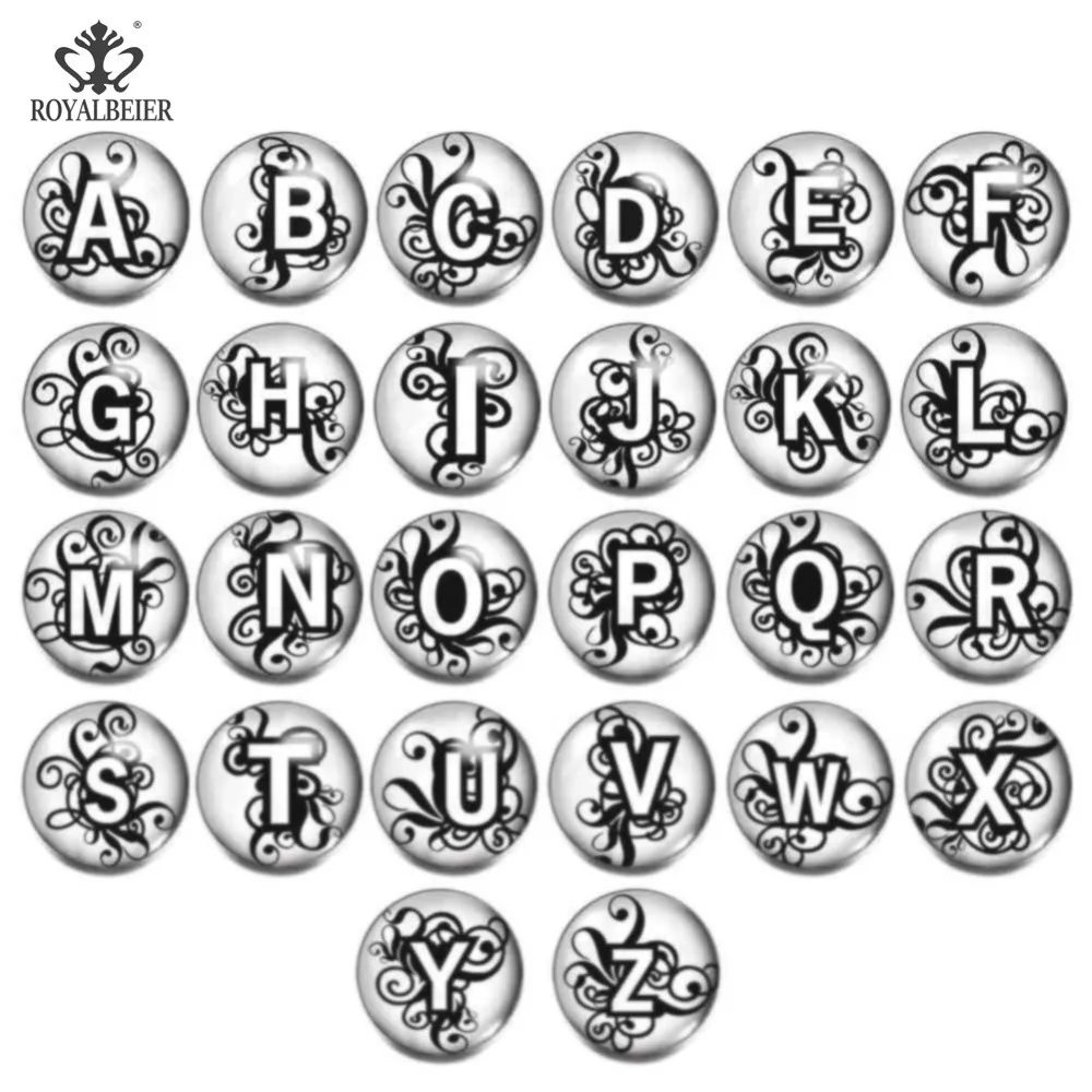 ROYALBEIER 26 шт./лот высокое качество A-Z буквы Алфавит оснастки ювелирные изделия 18 мм стекло оснастка Кнопка подходит для браслета с защелкой смешанные