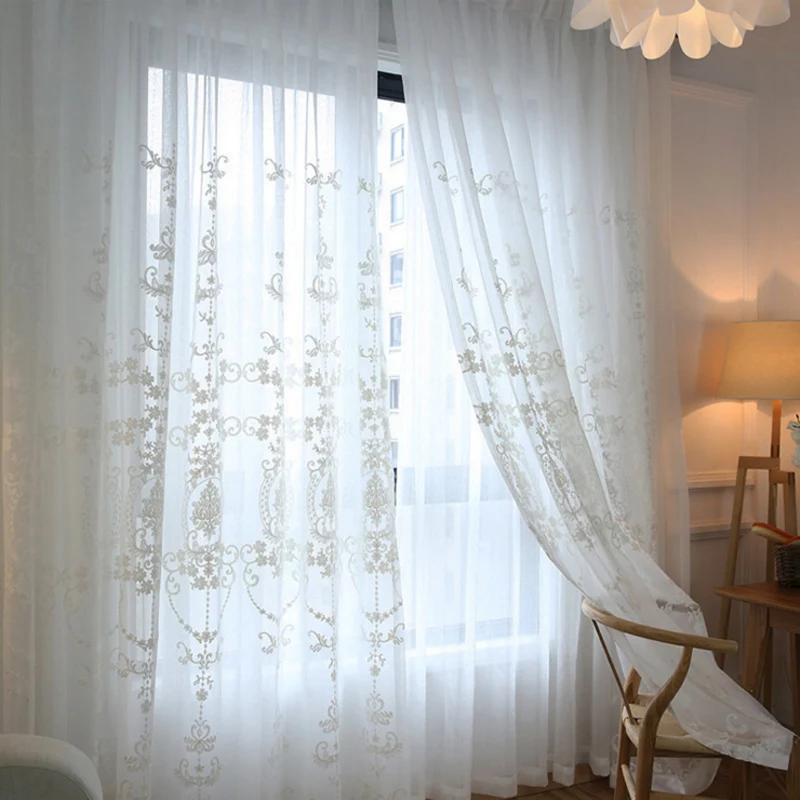 Европейские Белые вышитые занавески из вуали для спальни прозрачные Занавески