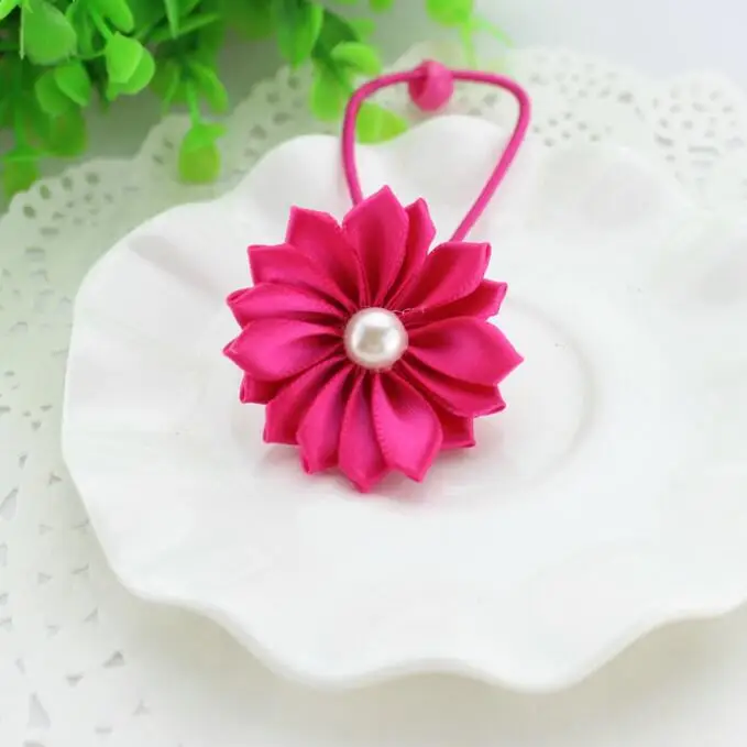 

100pcs/lot children girls Hair Bow Band, Fashion Ribbon Flower Elastic Hair Band Red