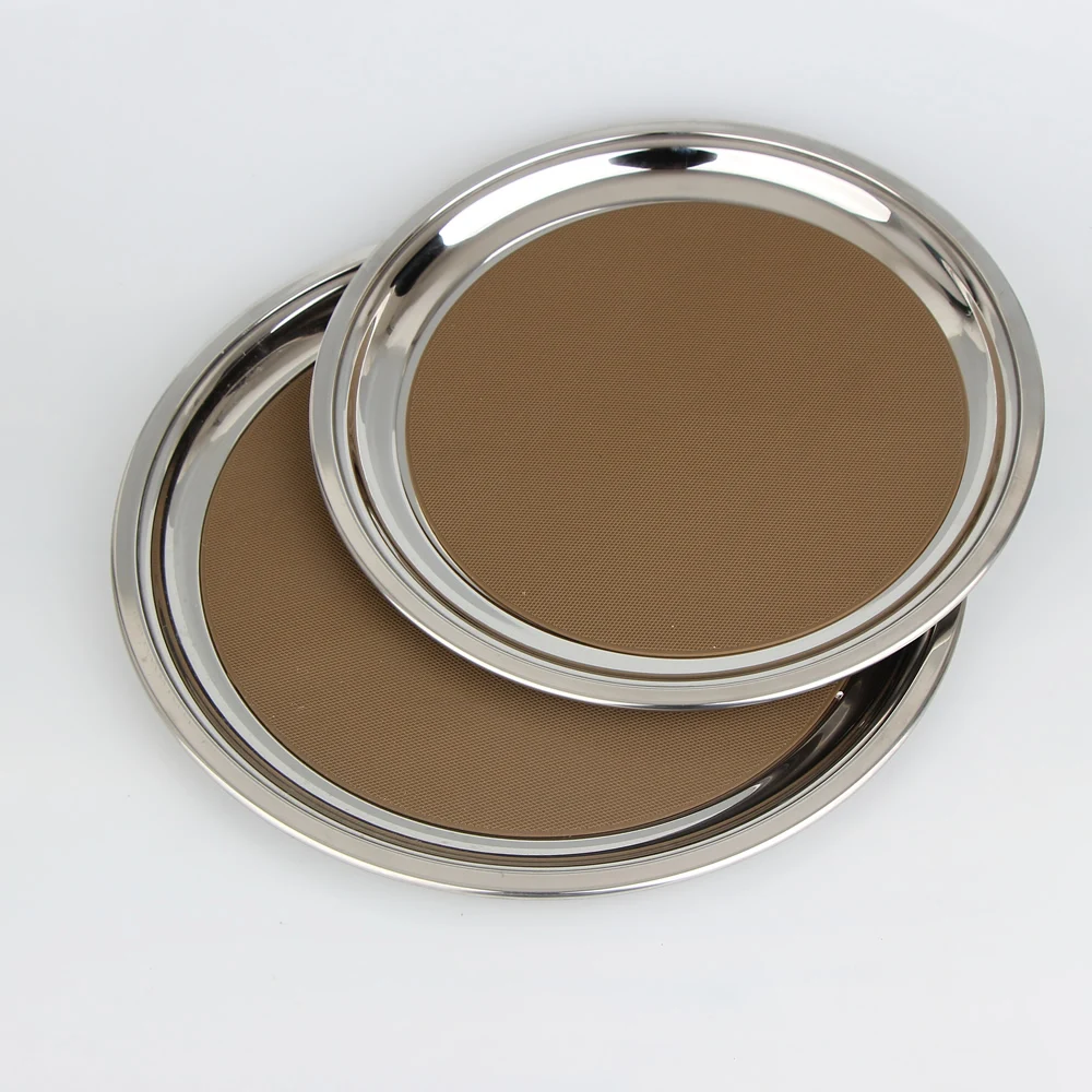 

Kitchen Bar Tableware Thickened Double layer Stainless Steel Round Fruit Plates With Anti skid Pad