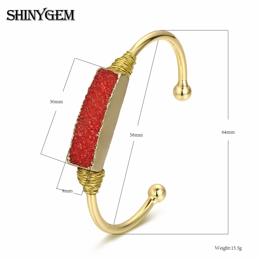 ShinyGem натуральный драгоценный камень Друза Открытый Браслет-манжета винтажная квадратная форма Очаровательный Хрустальный Браслет Ручной Работы Золотая проволока браслеты для женщин