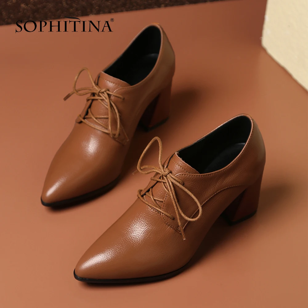 SOPHITINA/новые женские повседневные туфли-лодочки модные туфли из коровьей кожи на высоком квадратном каблуке со шнуровкой удобные туфли-лодочки для отдыха, MO37