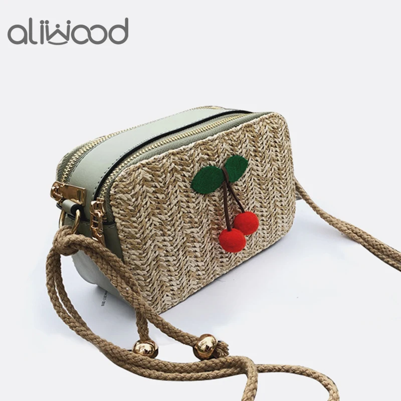 Aliwood женская Соломенная Сумка шикарная пляжная сумка с двойной молнией кожаная