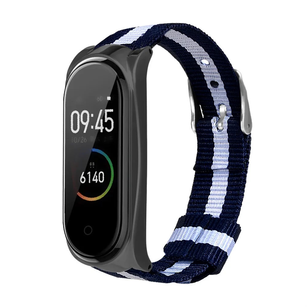 Ремешок для Xiaomi Mi Band 4 нейлоновый холщовый браслет металлический чехол 4/3