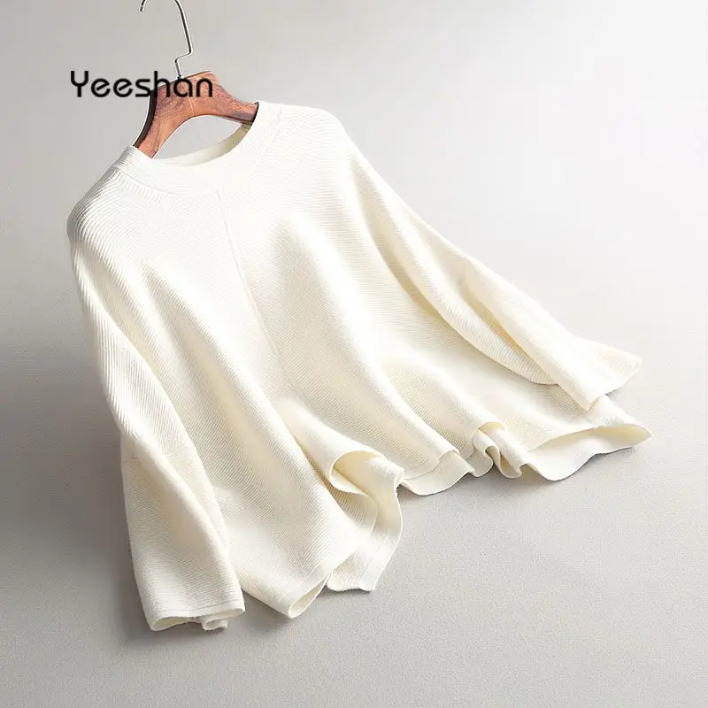 Yeeshan зимний свитер женский 2017 круглый вырез черный белый верблюжий элегантные