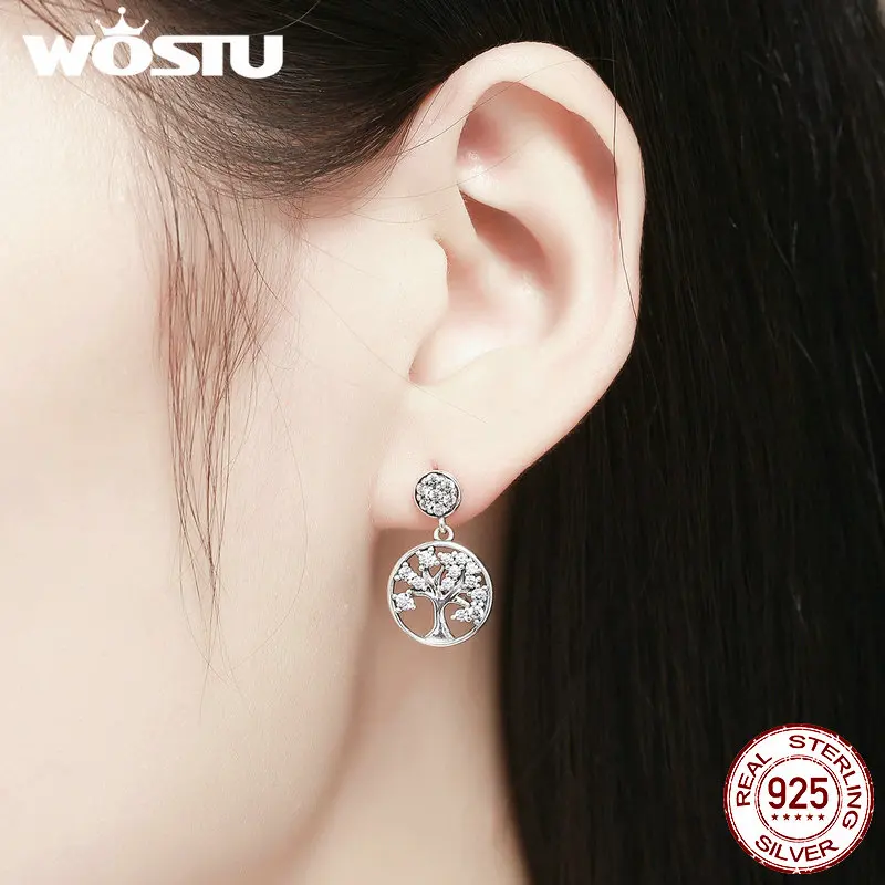 WOSTU,, подлинные 925 пробы, серебряное дерево жизни, висячие серьги для женщин, модный бренд, ювелирное изделие, подарок для друзей CQE067