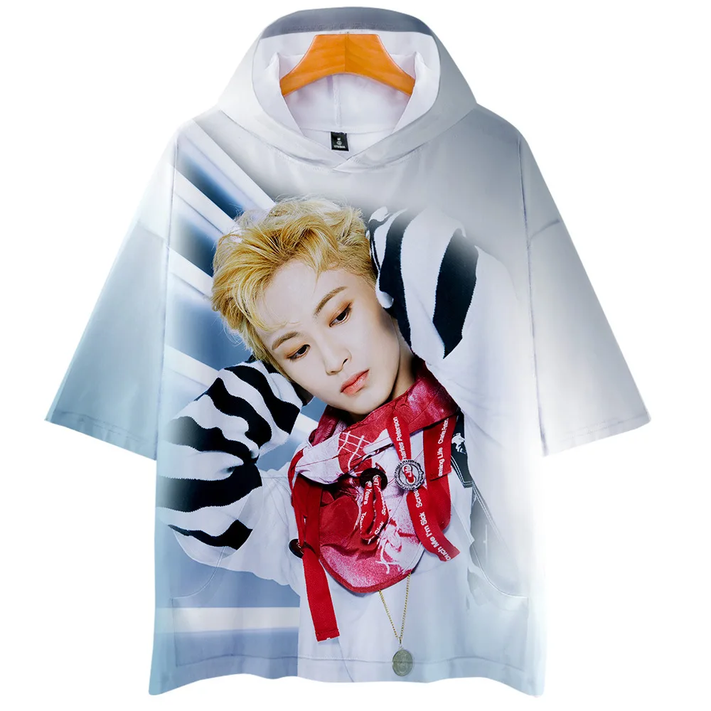Корейская Мода KPOP NCT 127 NCT127 3D печатная Футболка с коротким рукавом капюшоном