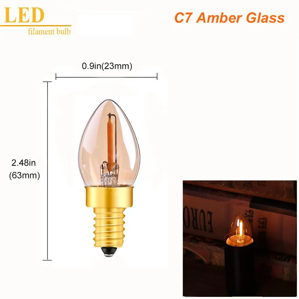 C7 0.5W 2200K Gold Grensk Янтарный блеск C7 0,5 W E14 Edison светодиодная нить с регулируемой яркостью Ночная лампочка ультра теплая белая 2200 K лампа-канделябр E12 220 V 50 шт./лот - Испускаемый цвет: C7 0.5W 2200K Gold
