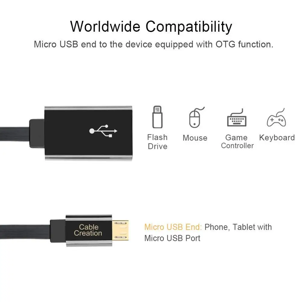 Micro USB 2 0 OTG кабель Плоский на Go Мужской к Женский адаптер 6 дюймов|Кабели USB| |
