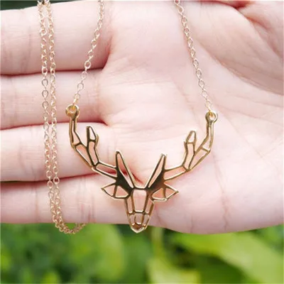 

Origami Antler Necklace Women Deer Horn Necklace Animal moose Jewelry Collier Femme za Antler maxi Necklaces for women