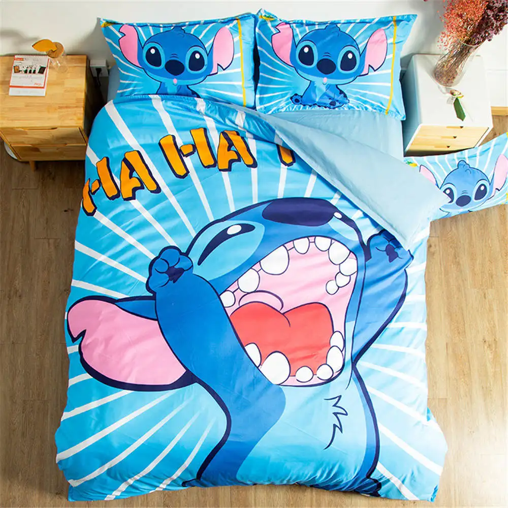 Disney Stich Bedding Set Pokemon Cartoon Single Bed Duvet Cover Animal for Kids Girls 3pcs Rainbow Bedspreads
