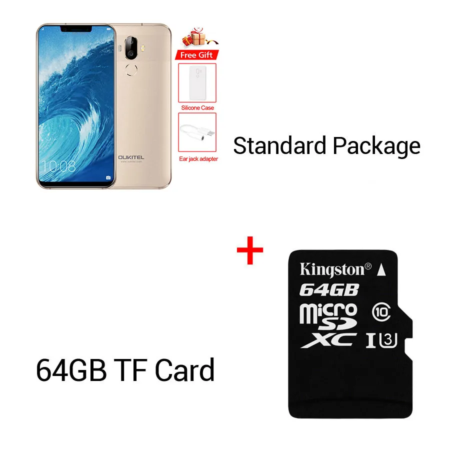 Gold N 64GB Card Мобильный телефон Oukitel U18, 5,85 дюйма, 21:9, полный дисплей, распознавание лица, MT6750T, четыре ядра, Android 7,0, 4 Гб ram, 64 ГБ rom, 4000 мАч, 16 МП - Цвет: Gold N 64GB Card