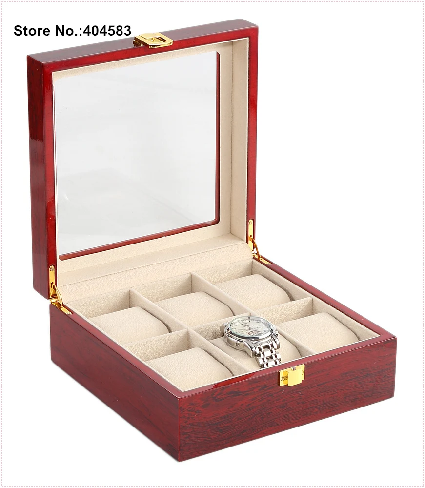 New Professional Exquisite Luxury 6 Glossy Mahogany Wood Lacquered Large Watch Jewelry Bracelet Box | Украшения и аксессуары
